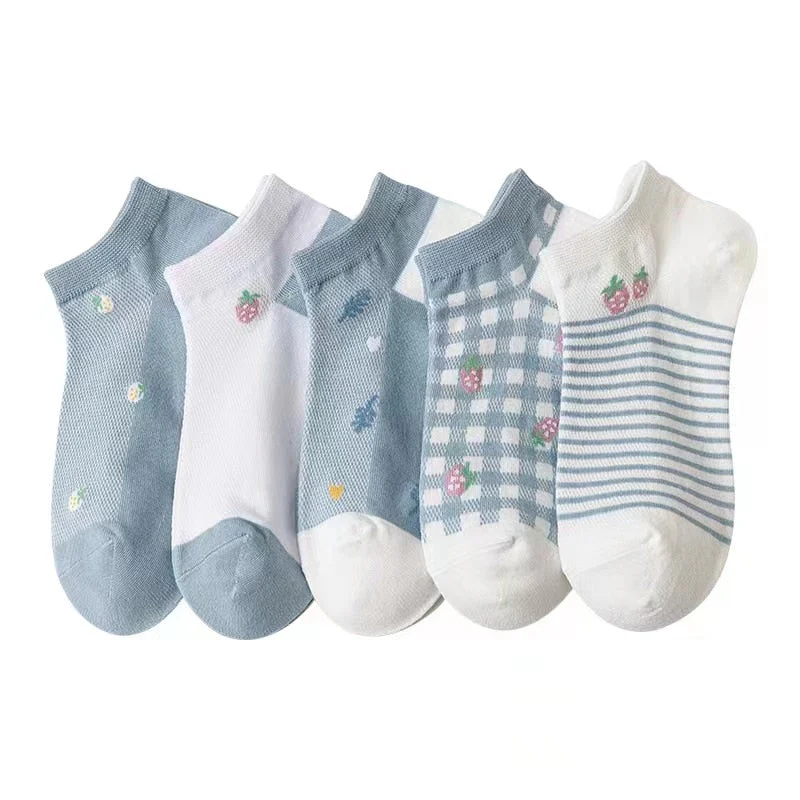 5 Pairs Socks Sets Women Elegant Retro Polyester Cotton Low Tube Women Socks Breathable Japanese Style Casual Cotton Short Sock - Image 4